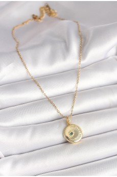 316L Çelik Gold Renk Zincir Zirkon Taş İşlemeli Hilal Yıldız İşlemeli Madalyon Model Kadın Kolye