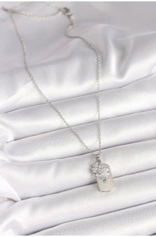 316L Çelik Gümüş Renk Zincir Zirkon Taşlı Yonca Model Kadın Kolye