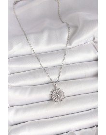 316L Çelik Gümüş Renk Zincir Zirkon Taşlı Güneş Model Kadın Kolye