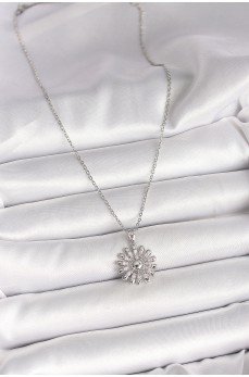 316L Çelik Gümüş Renk Zincir Zirkon Taşlı Güneş Model Kadın Kolye