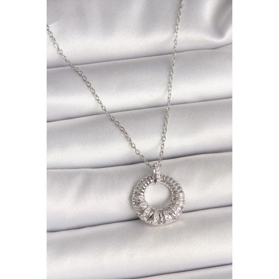 316L Çelik Gümüş Renk Zincir Zirkon Taş İşlemeli Daire Model Kadın Kolye 316L Çelik Gümüş Renk Zincir Zirkon Taş İşlemeli Daire Model Kadın Kolye