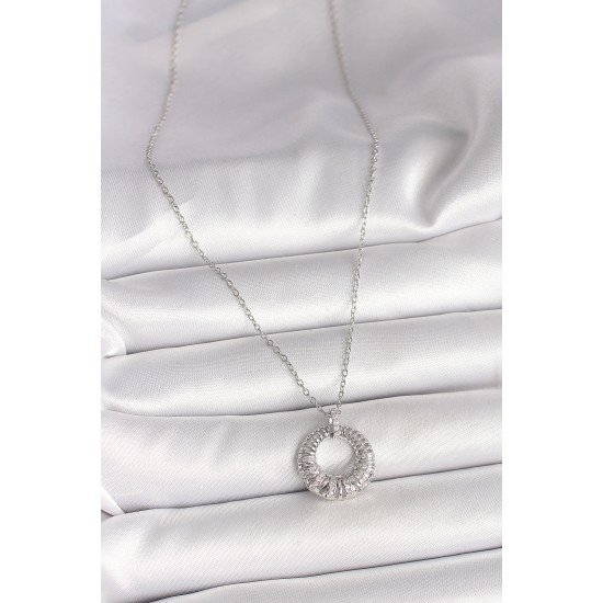 316L Çelik Gümüş Renk Zincir Zirkon Taş İşlemeli Daire Model Kadın Kolye 316L Çelik Gümüş Renk Zincir Zirkon Taş İşlemeli Daire Model Kadın Kolye