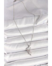 316L Çelik Gümüş Renk Zincir Zirkon Taşlı Kedi Model Kadın Kolye