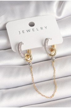 Pirinç Mix Renk Zirkon Taşlı Sallantı Zincir Model Kadın Küpe Pirinç Mix Renk Zirkon Taşlı Sallantı Zincir Model Kadın Küpe