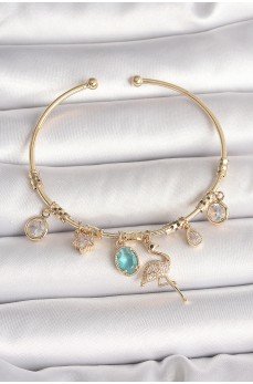 Pirinç Gold Renk Zirkon Taşlı Sallantı Filamingo Figür Charm Kadın Bileklik