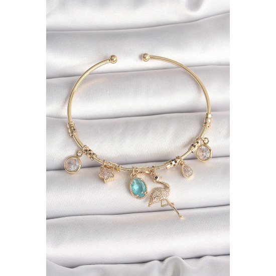 Pirinç Gold Renk Zirkon Taşlı Sallantı Filamingo Figür Charm Kadın Bileklik Pirinç Gold Renk Zirkon Taşlı Sallantı Filamingo Figür Charm Kadın Bileklik