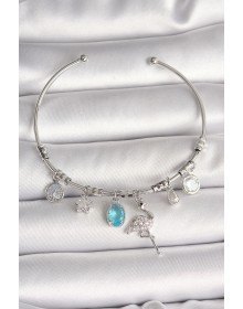 Pirinç Gümüş Renk Sallantı Zirkon Taşlı Filaminga Figür Charm Kadın Bileklik