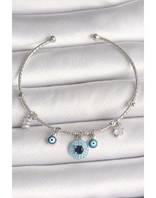 Pirinç Gümüş Renk Sallantı Zirkon Taşlı Nazar Boncuk Figür Charm Kadın Bileklik
