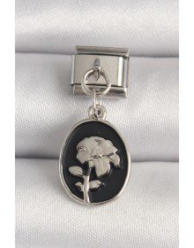 316L Çelik Gümüş Renk Gümüş Çiçek İşlemeli Siyah Portre Model Nomination Charm