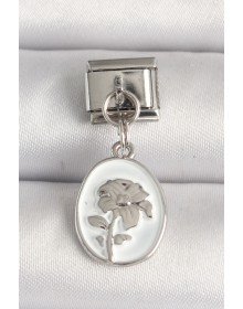 316L Çelik Gümüş Renk Çiçek İşlemeli Beyaz Portre Model Nomination Charm