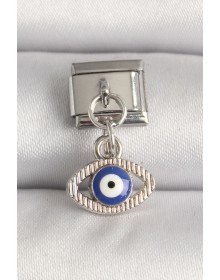 316L Çelik Gümüş Renk Nazar Boncuk Detaylı Göz Model Nomination Charm