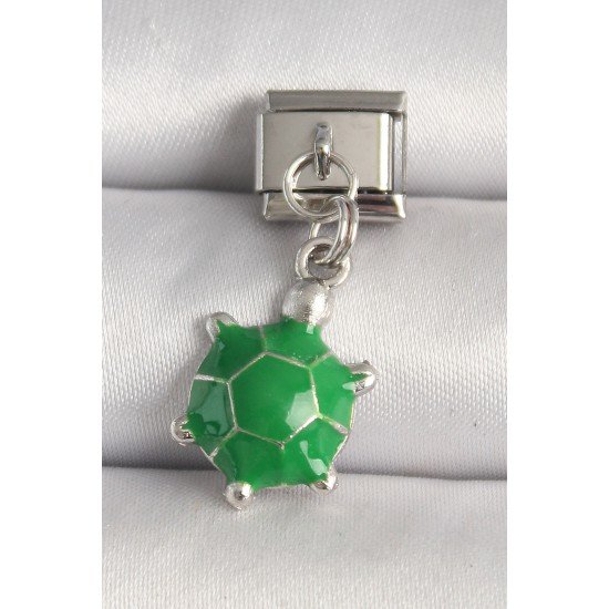 316L Çelik Gümüş Renk Yeşil Kaplumbağa Model Nomination Charm