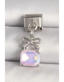 316L Çelik Gümüş Renk Pembe Zirkon Taşlı Çanta Model Nomination Charm