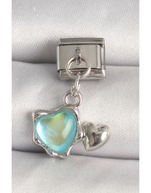 316L Çelik Gümüş Renk Mavi Mineli Kalp Model Nomination Charm