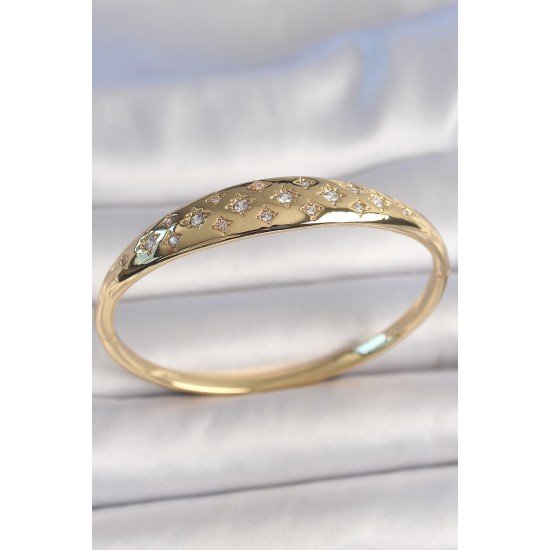 Pirinç Gold Renk Zirkon Taşlı Yıldız İşlemeli Kadın Kelepçe