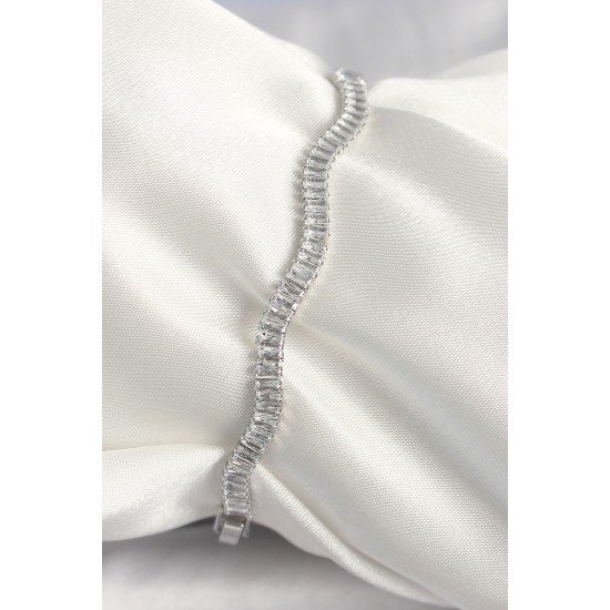 Pirinç Gümüş Renk Su Yolu Zirkon Taşlı Model Kadın Bileklik