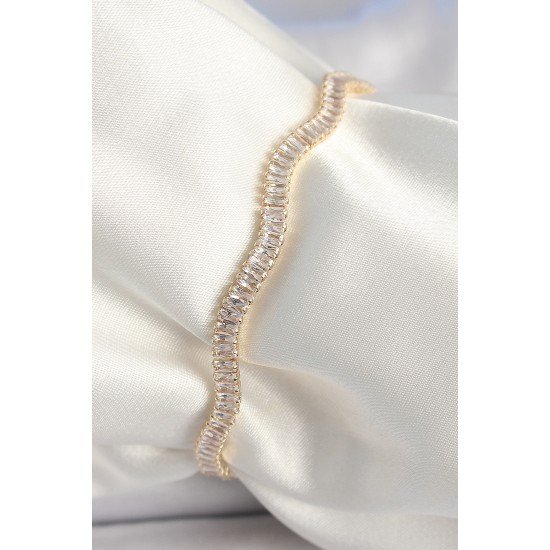 Pirinç Gold Renk Su Yolu Zirkon Taşlı Model Kadın Bileklik