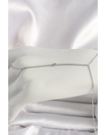 Pirinç Gümüş Renk Su Yolu Zirkon Taşlı Mavi Taş Detaylı Kadın Şahmeran