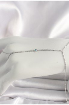 Pirinç Gümüş Renk Su Yolu Zirkon Taşlı Mavi Taş Detaylı Kadın Şahmeran