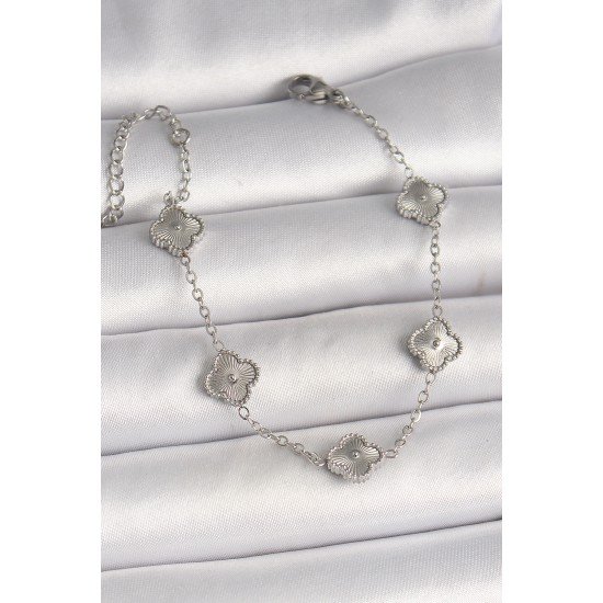 316L Çelik Gümüş Renk İşlemeli Baby Boy Yonca Model Kadın Bileklik