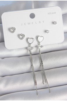 Pirinç Gümüş Sallantı Beyaz Mineli Kalp Model Zirkon Taşlı Kalp Detay 925 Ayar Gümüş Çivi Kadın Küpe Seti Pirinç Gümüş Sallantı Beyaz Mineli Kalp Model Zirkon Taşlı Kalp Detay 925 Ayar Gümüş Çivi Kadın Küpe Seti