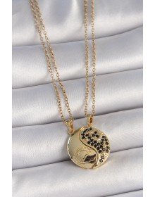 316L Çelik Gold Renk Zincir Zirkon Taşlı Ying Yang Model Gün Batımı İşlemeli Arkadaşlık Kadın Kolye