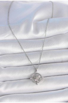 316L Çelik Gümüş Renk Zincir Zirkon Taşlı Pusula Model Kadın Kolye