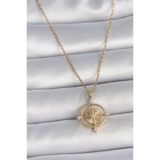 316L Çelik Gold Renk Zincir Zirkon Taşlı Pusula Model Kadın Kolye 316L Çelik Gold Renk Zincir Zirkon Taşlı Pusula Model Kadın Kolye