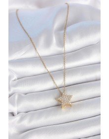 316L Çelik Gold Renk Zincir Zirkon Taşlı Yıldız Model Kadın Kolye