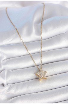 316L Çelik Gold Renk Zincir Zirkon Taşlı Yıldız Model Kadın Kolye