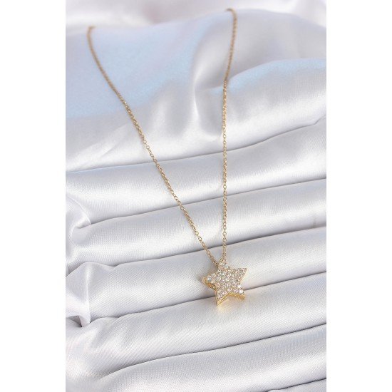 316L Çelik Gold Renk Zincir Zirkon Taşlı Yıldız Model Kadın Kolye