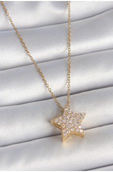 316L Çelik Gold Renk Zincir Zirkon Taşlı Yıldız Model Kadın Kolye