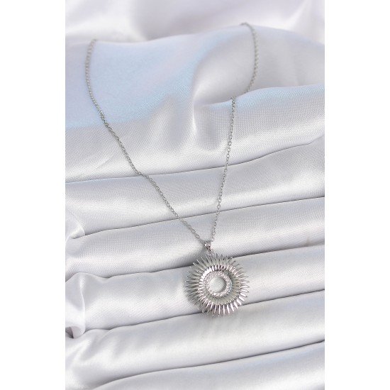 316L Çelik Gümüş Renk Zincir Zirkon Taşlı Nova Yıldız Model Kadın Kolye