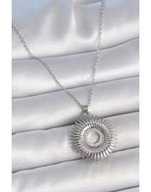 316L Çelik Gümüş Renk Zincir Zirkon Taşlı Nova Yıldız Model Kadın Kolye