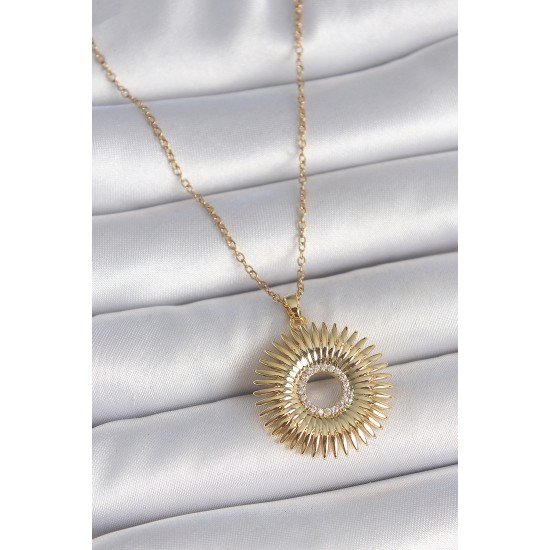 316L Çelik Gold Renk Zincir Zirkon Taşlı Nova Yıldız Model Kadın Kolye