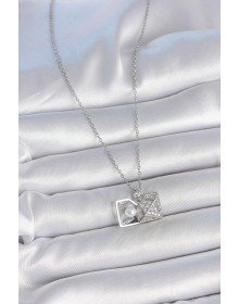 316L Çelik Gümüş Renk Zincir Zirkon Taşlı İncili Açılır Elmas Model Kadın Kolye