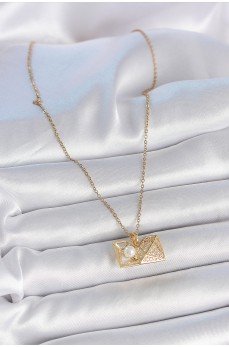 316L Çelik Gold Renk Zincir Zirkon Taşlı Açılır İncili Elmas Model Kadın Kolye