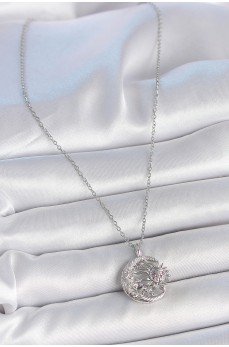 316L Çelik Gümüş Renk Zincir Ay Güneş Model Zirkon Taş Detay Kadın Kolye