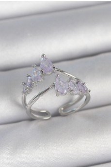 Pirinç Gümüş Renk Mor Damla Zirkon Taşlı Taç Model Kadın Yüzük