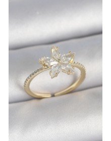 Pirinç Gold Renk Zirkon Taşlı Yıldız Model Ayarlanabilir Kadın Yüzük