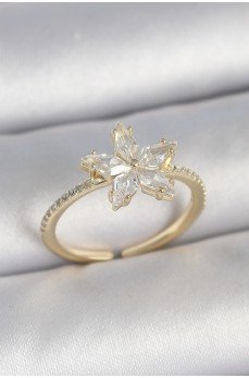 Pirinç Gold Renk Zirkon Taşlı Yıldız Model Ayarlanabilir Kadın Yüzük