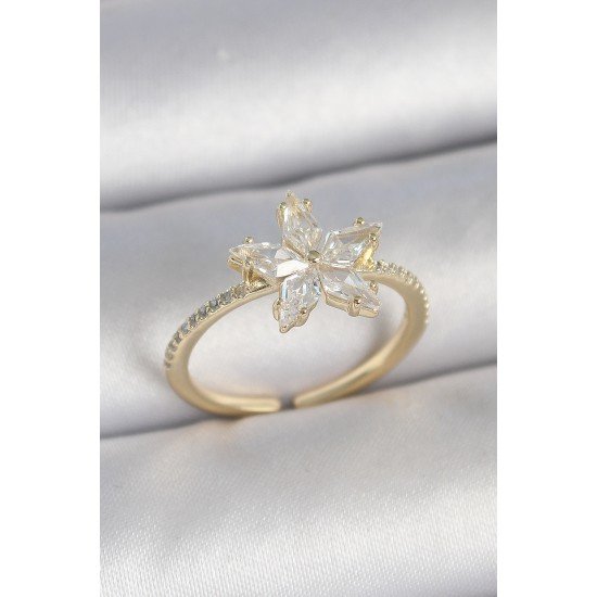 Pirinç Gold Renk Zirkon Taşlı Yıldız Model Ayarlanabilir Kadın Yüzük Pirinç Gold Renk Zirkon Taşlı Yıldız Model Ayarlanabilir Kadın Yüzük