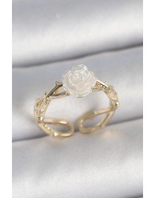 Pirinç Gold Renk Beyaz Gül Model Ayarlanabilir Kadın Yüzük
