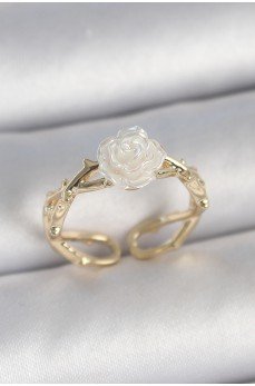 Pirinç Gold Renk Beyaz Gül Model Ayarlanabilir Kadın Yüzük