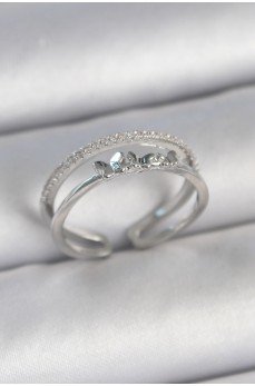 Pirinç Gümüş Renk 2'Li Zirkon Taş Detaylı Kelebek Figür Ayarlanabilir Model Kadın Yüzük