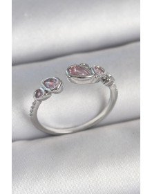 Pirinç Gümüş Renk Pembe Damla Zirkon Taşlı Ayarlanabilir Model Kadın Yüzük