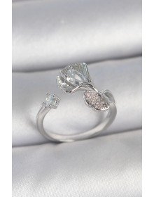 Pirinç Gümüş Renk Zirkon Taşlı Deniz Kabuğu Model Ayarlanabilir Kadın Yüzük