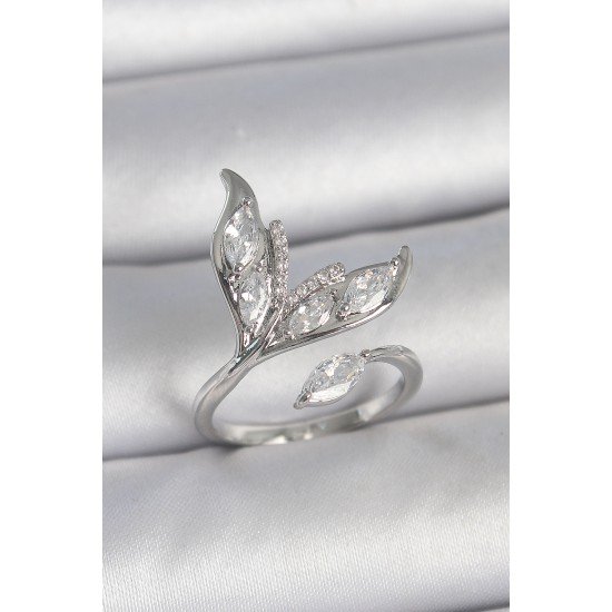 Pirinç Gümüş Renk Zirkon Taşlı Balık Kuyruğu Model Ayarlanabilir Kadın Yüzük