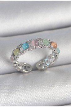 Pirinç Gümüş Renk Renkli Mineli Ayarlanabilir Kadın Yüzük Pirinç Gümüş Renk Renkli Mineli Ayarlanabilir Kadın Yüzük