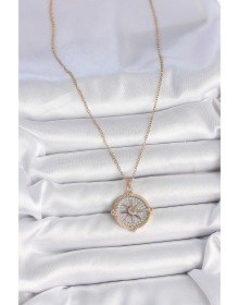 316L Çelik Gold Renk Zirkon Taşlı Pusula Model Kadın Kolye